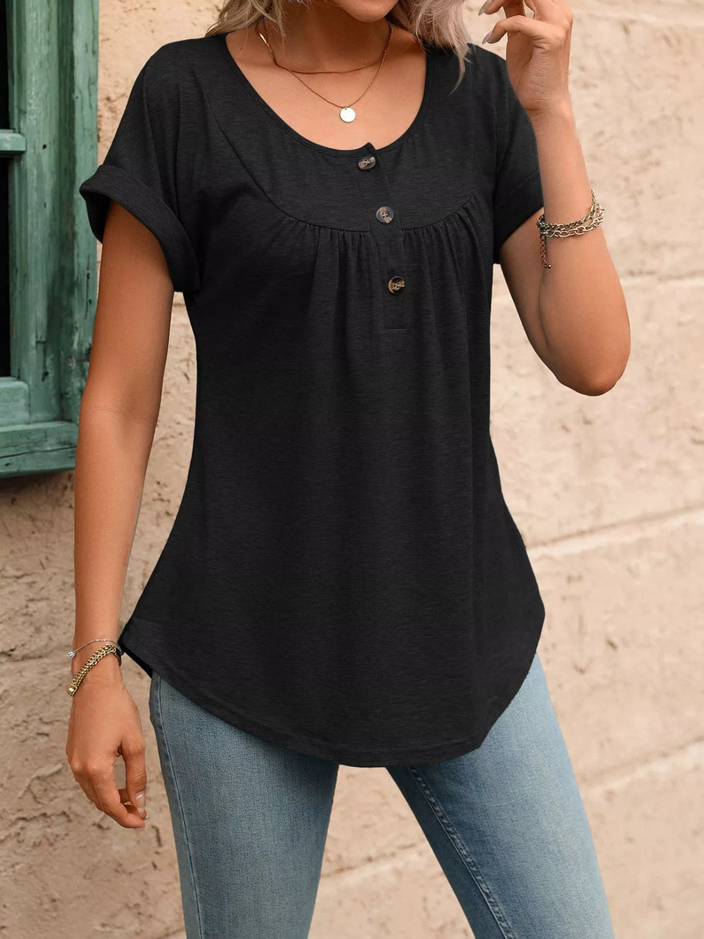 Casual Button Detail Henley T-Shirt product image 4