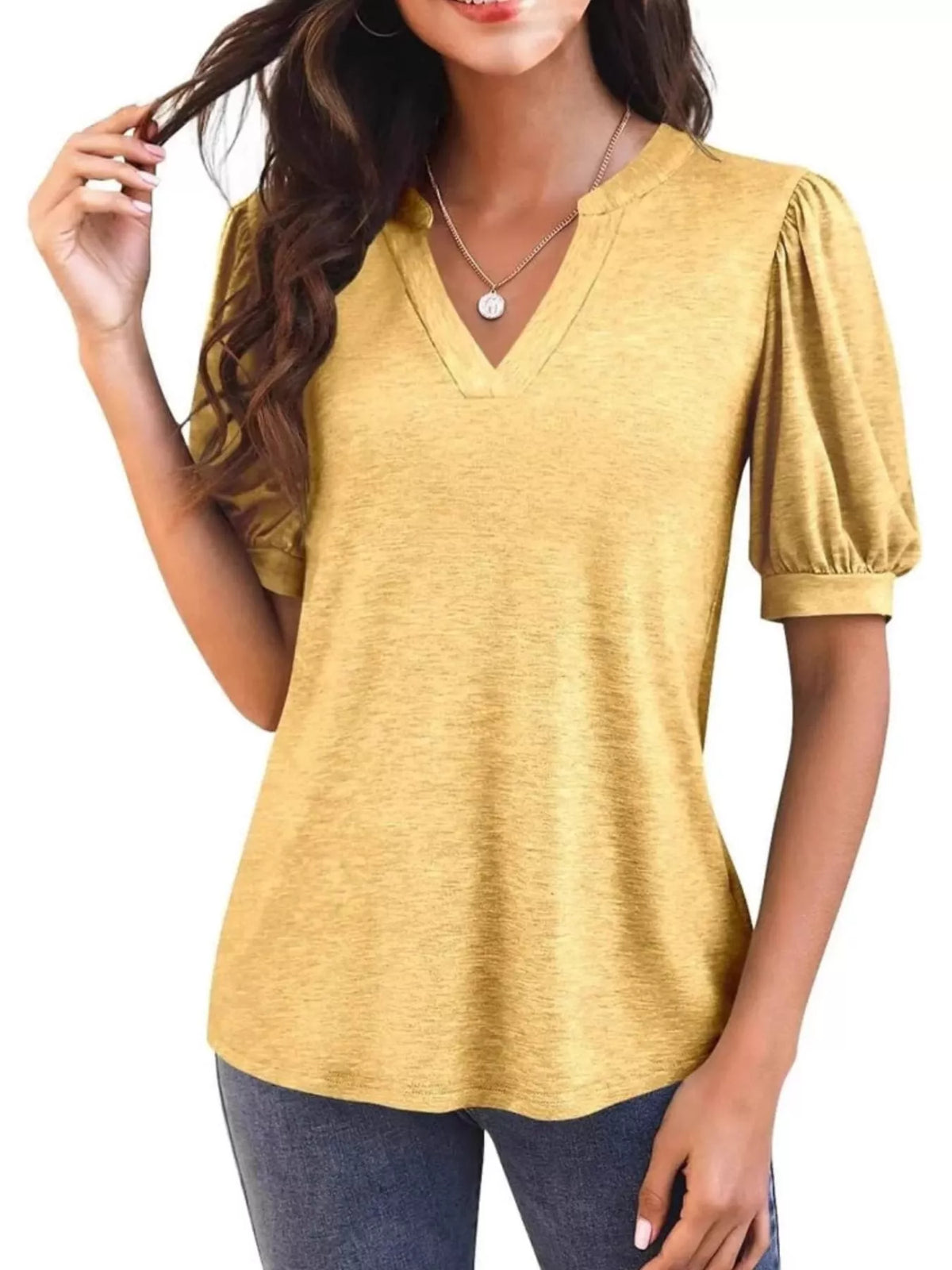 Puff Sleeve Notched Casual T-Shirt product image 25
