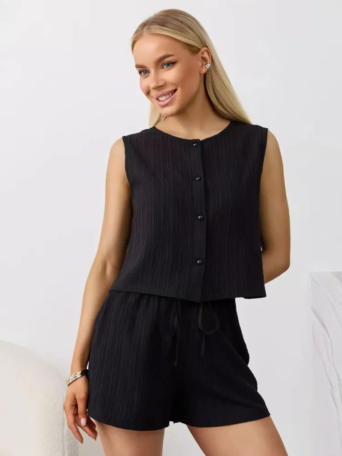 Textured Round Neck Tank and Shorts Set product image 12