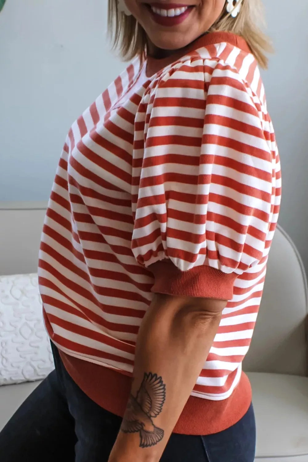 Striped Puff Sleeve Casual T-Shirt product image 6