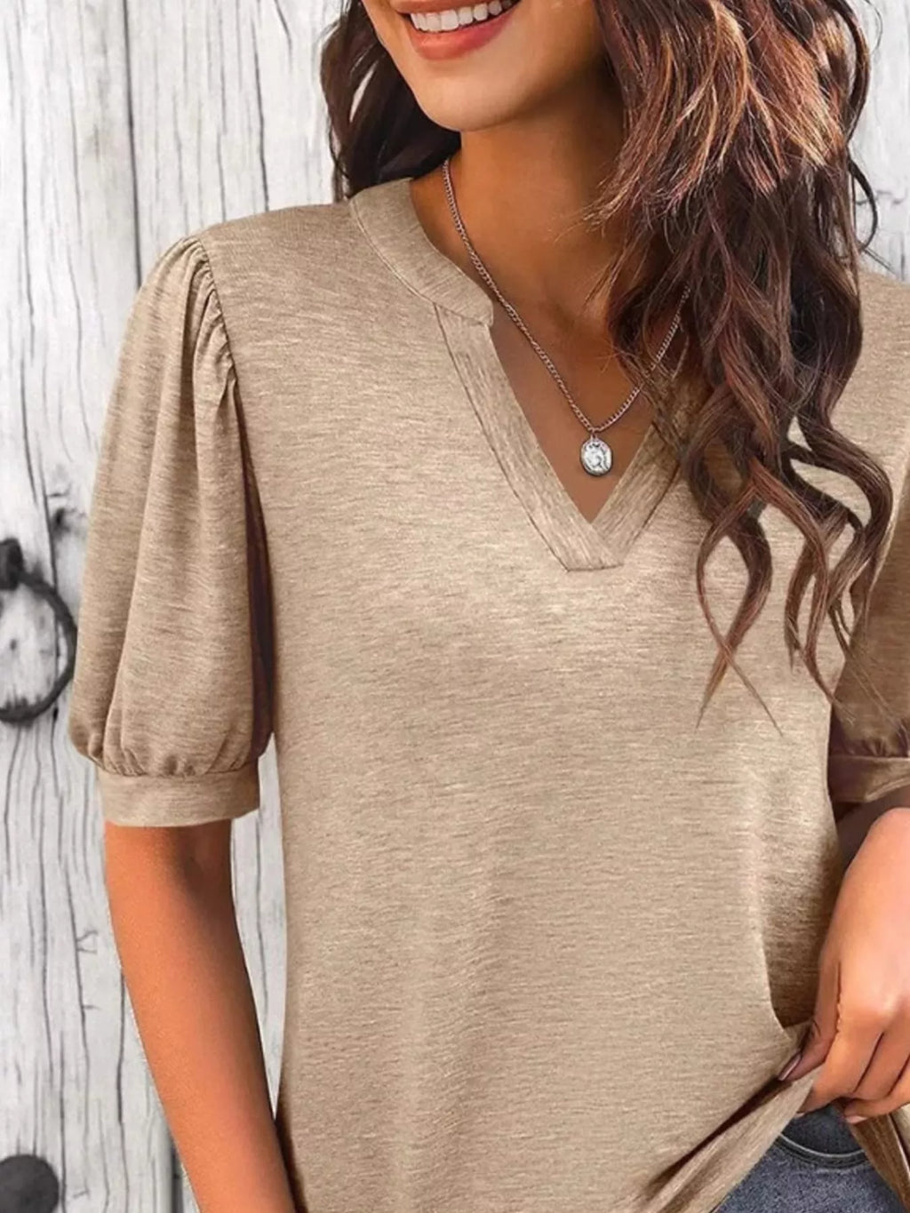 Puff Sleeve Notched Casual T-Shirt product image 3