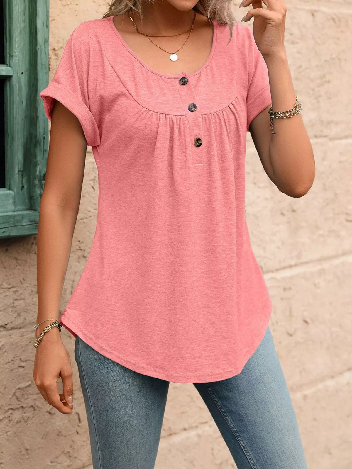Casual Button Detail Henley T-Shirt product image 13