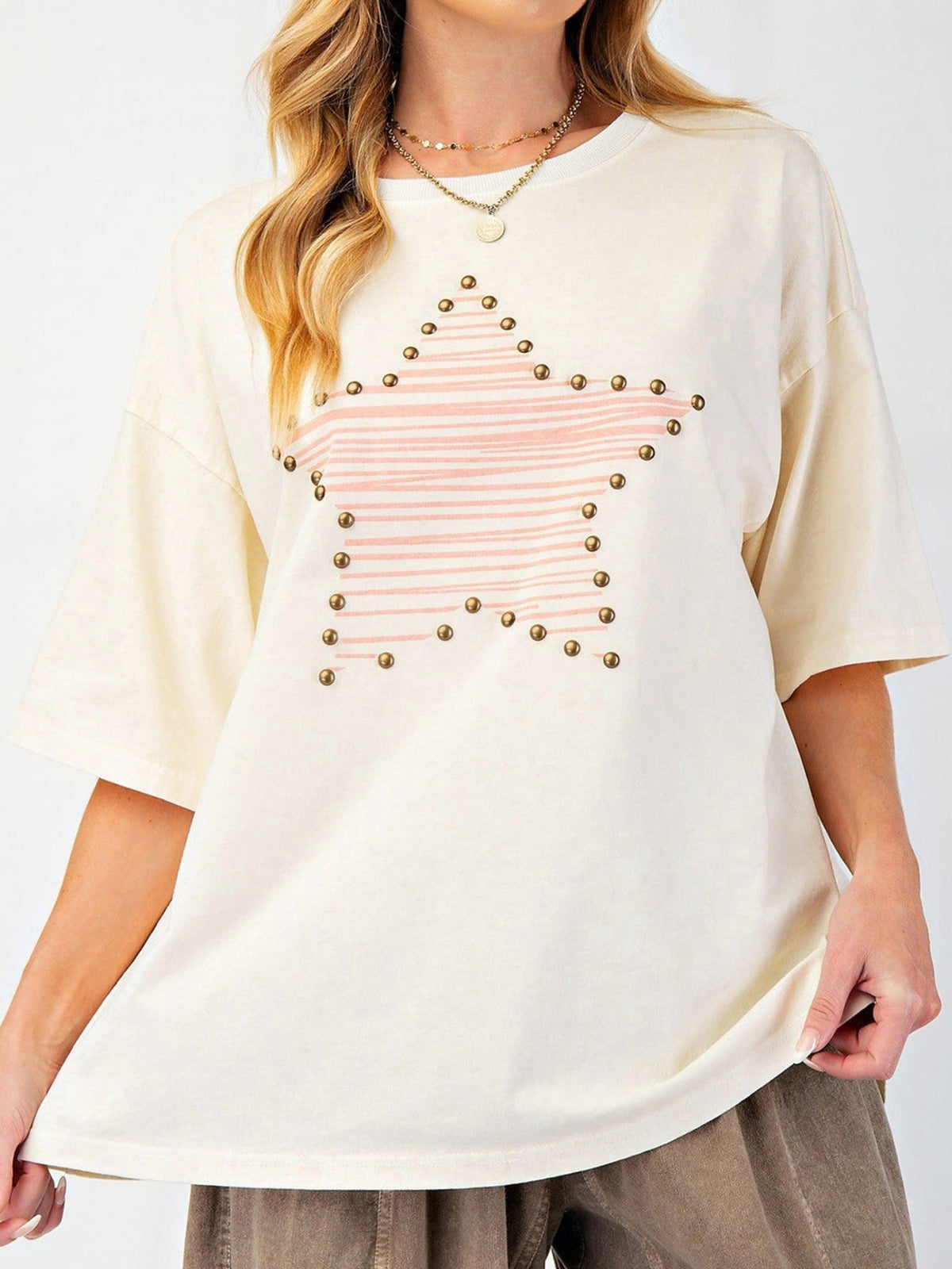 Star Print Stud Detail Cotton Jersey Top product image 4