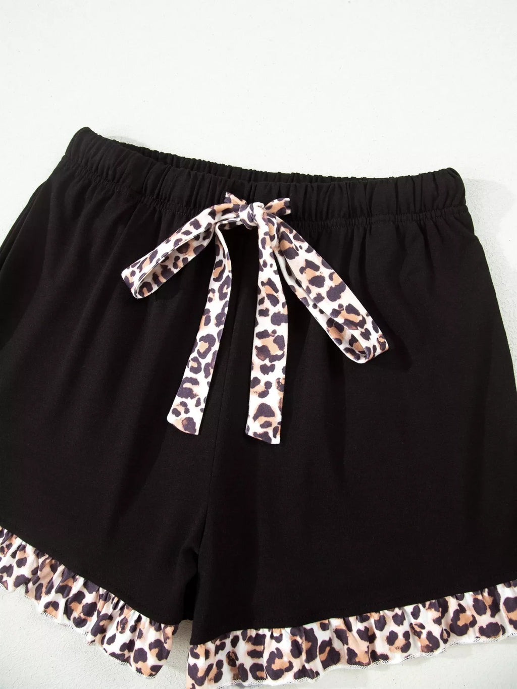 k Leopard Patchwork Trim Lapel Shirt Drawstring Shorts 2pcs product image 7