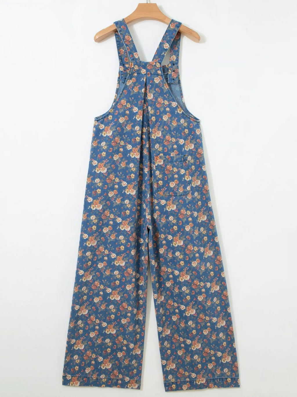 Floral Print Wide Leg Denim Overalls
