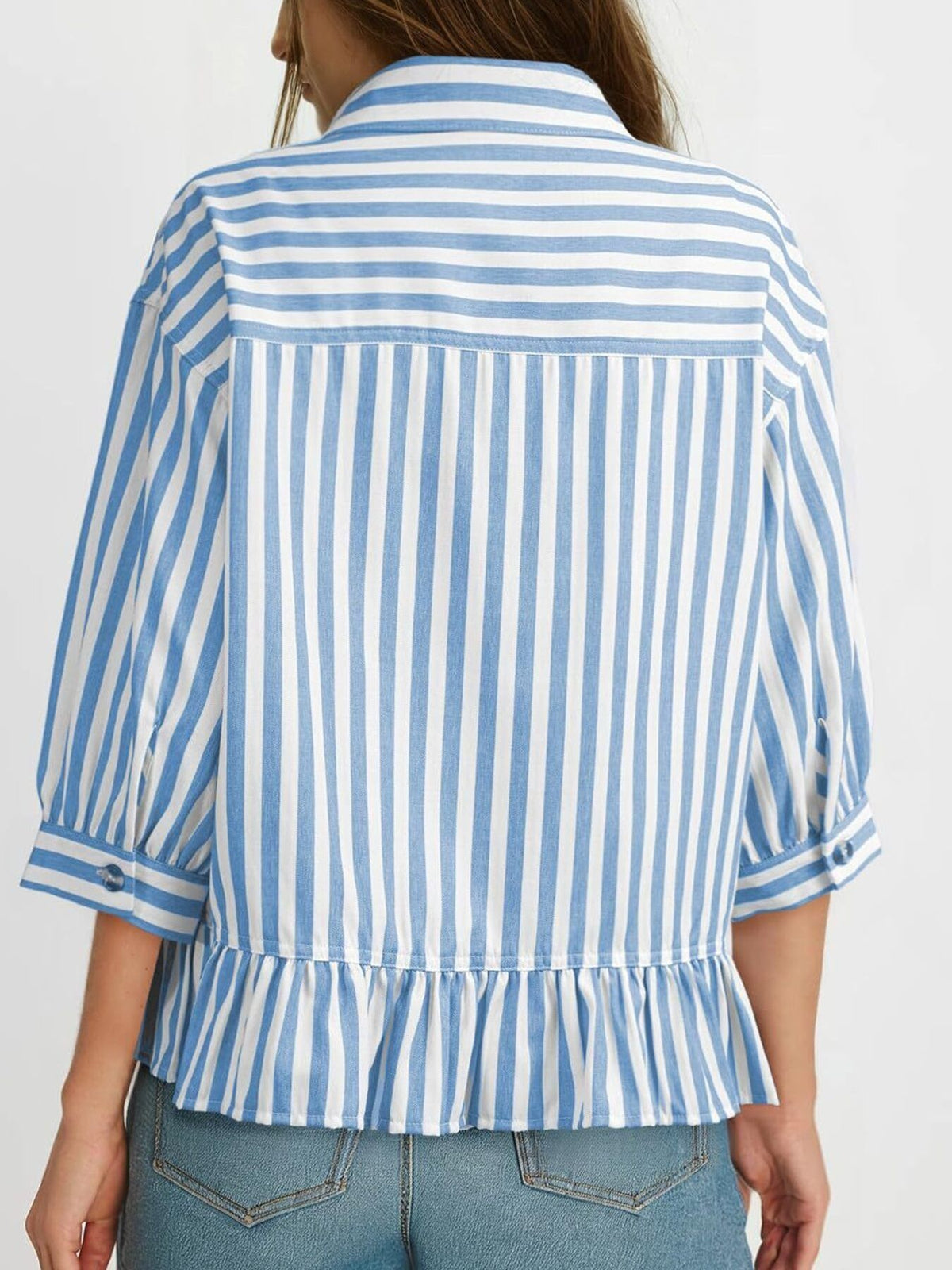 Striped Ruffle Hem Button-Down Shirt product image 4