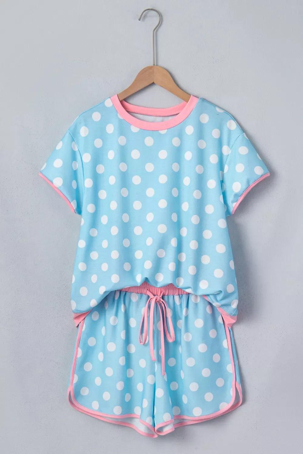 Polka Dot Contrast Trim Top and Drawstring Shorts Set product image 2