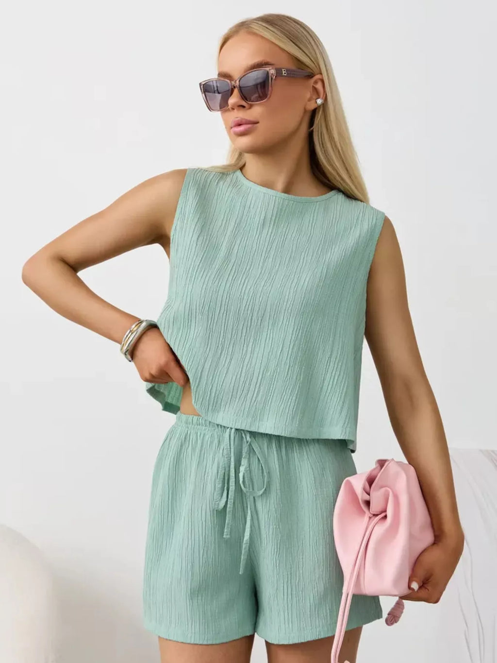 Textured Round Neck Tank and Shorts Set product image 27