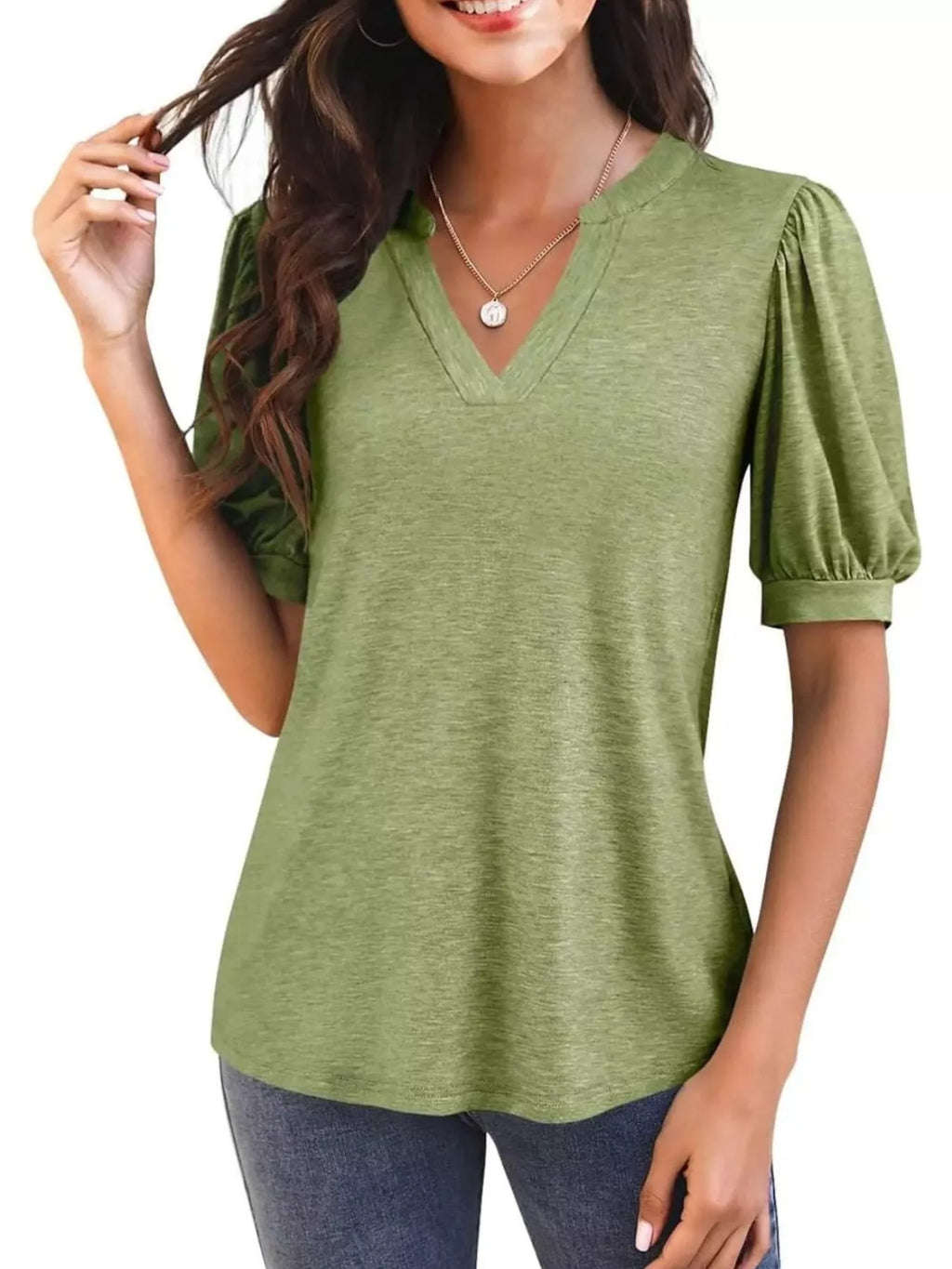 Puff Sleeve Notched Casual T-Shirt product image 4