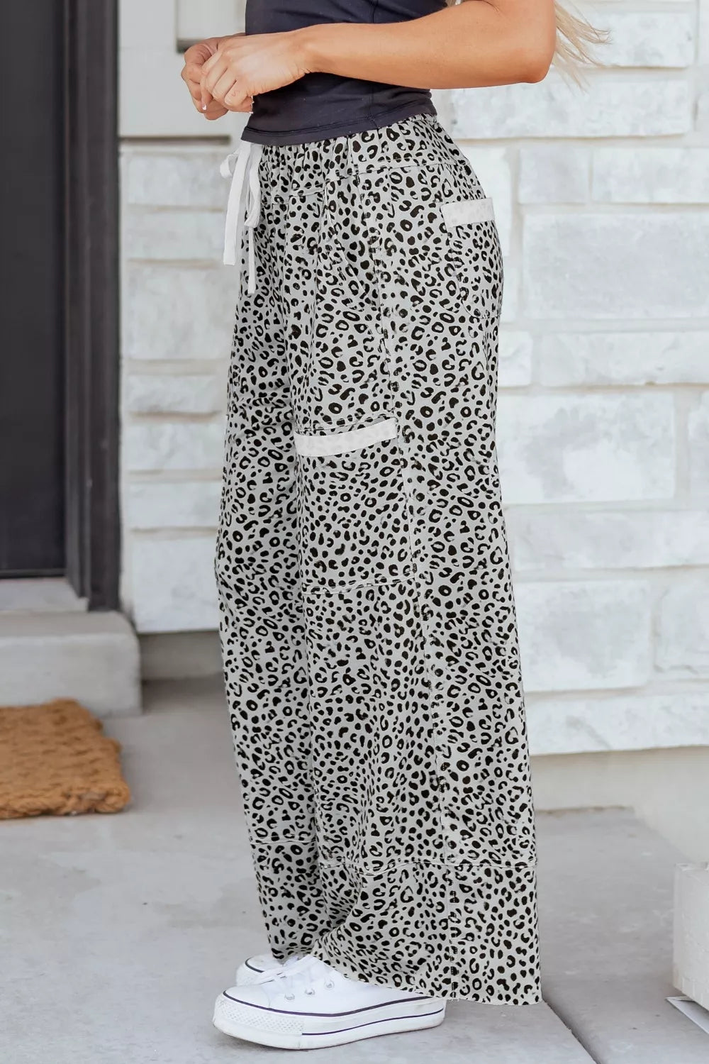 Animal Print Wide Leg Terry Knit Pants product image 5