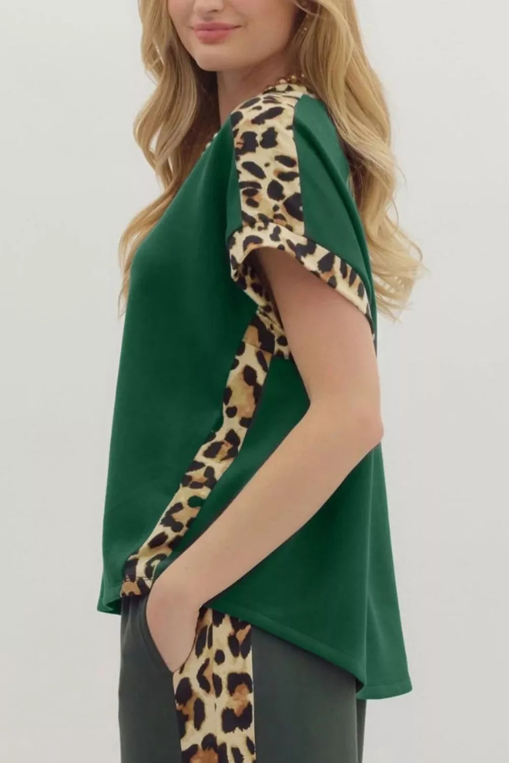 Leopard Trim Short Sleeve Relaxed Fit T-Shirt product image 3