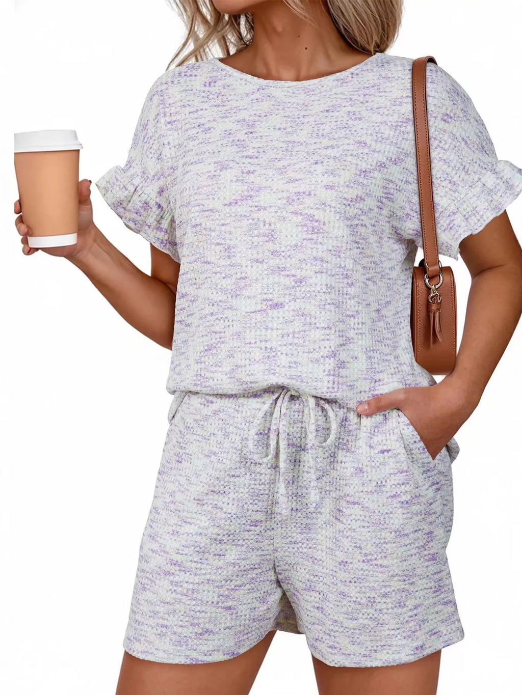 Ruffle Sleeve Textured Top and Shorts Set product image 27