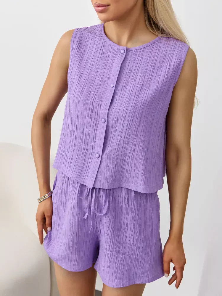 Textured Round Neck Tank and Shorts Set product image 32