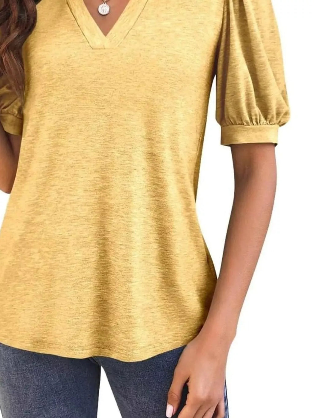Puff Sleeve Notched Casual T-Shirt product image 27