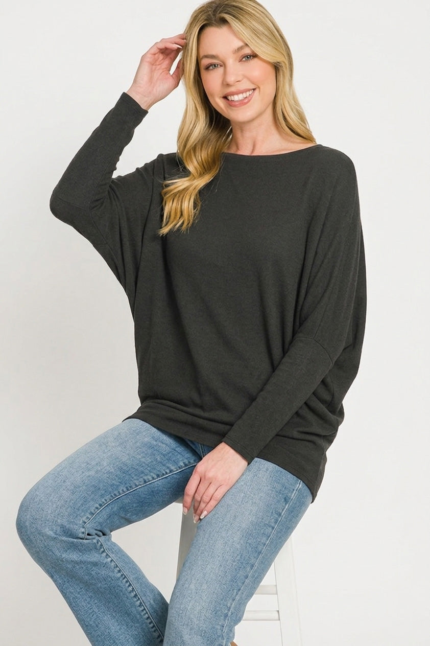 Hacci Dolman Sleeve Boat Neck Top