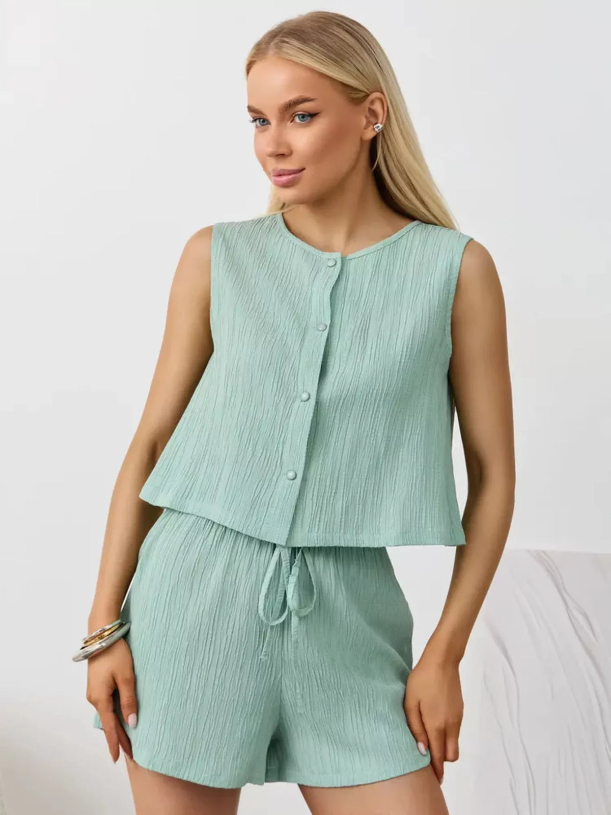 Textured Round Neck Tank and Shorts Set product image 25
