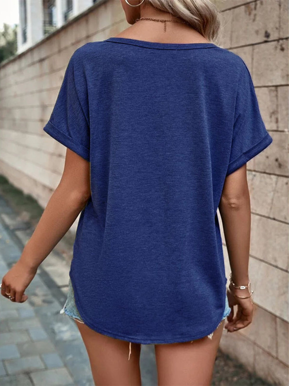 Full Size Decor Button Short Sleeve T-Shirt product image 16