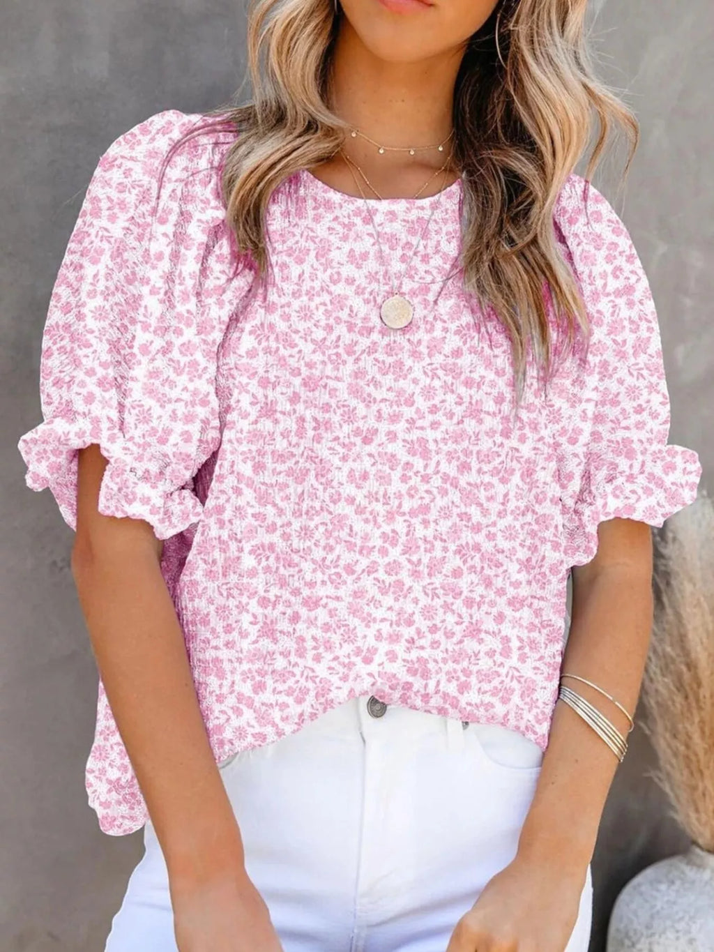 Full Size Floral Print Ruffle Sleeve Blouse