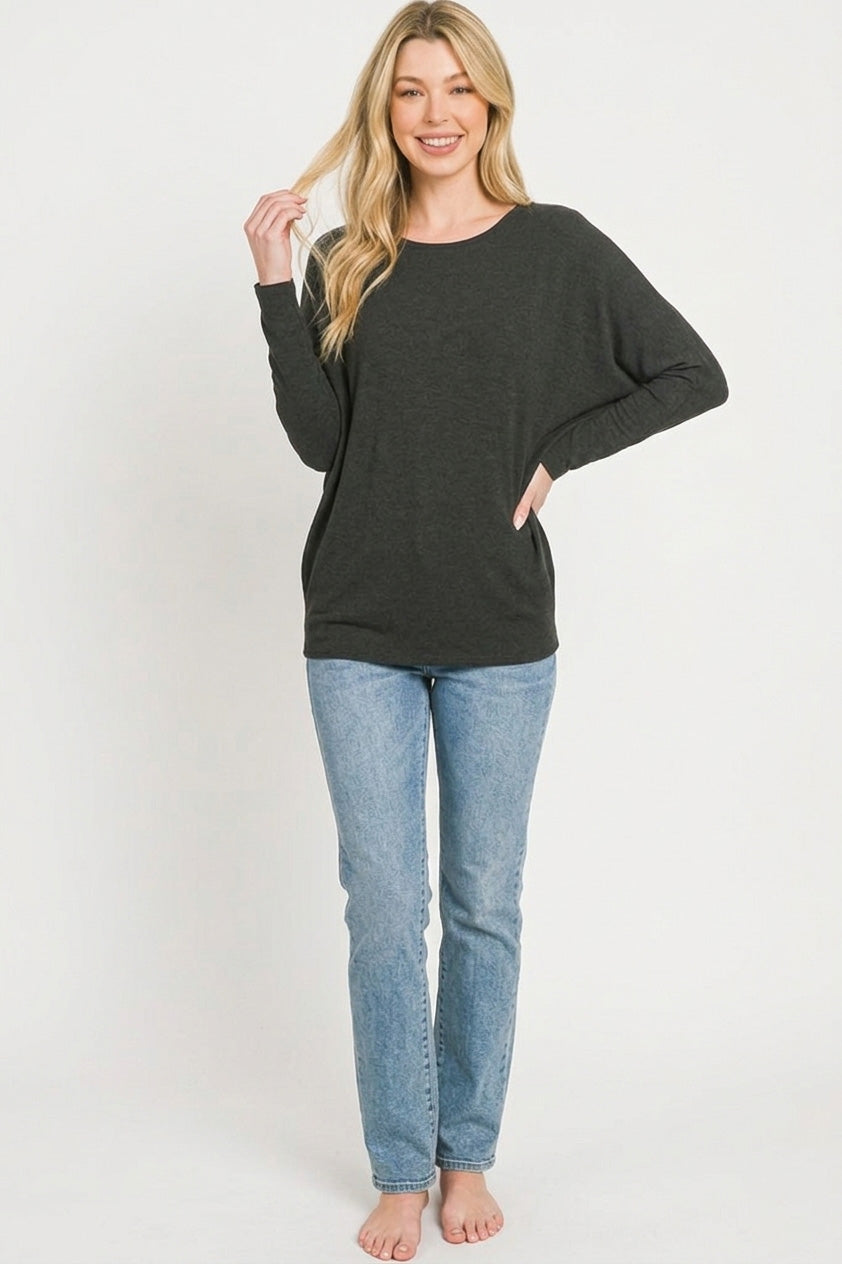 Hacci Dolman Sleeve Boat Neck Top