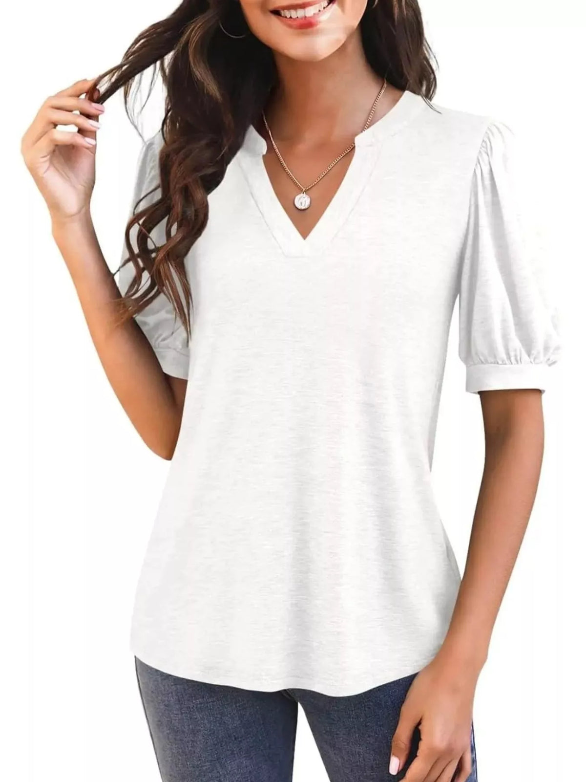 Puff Sleeve Notched Casual T-Shirt product image 22