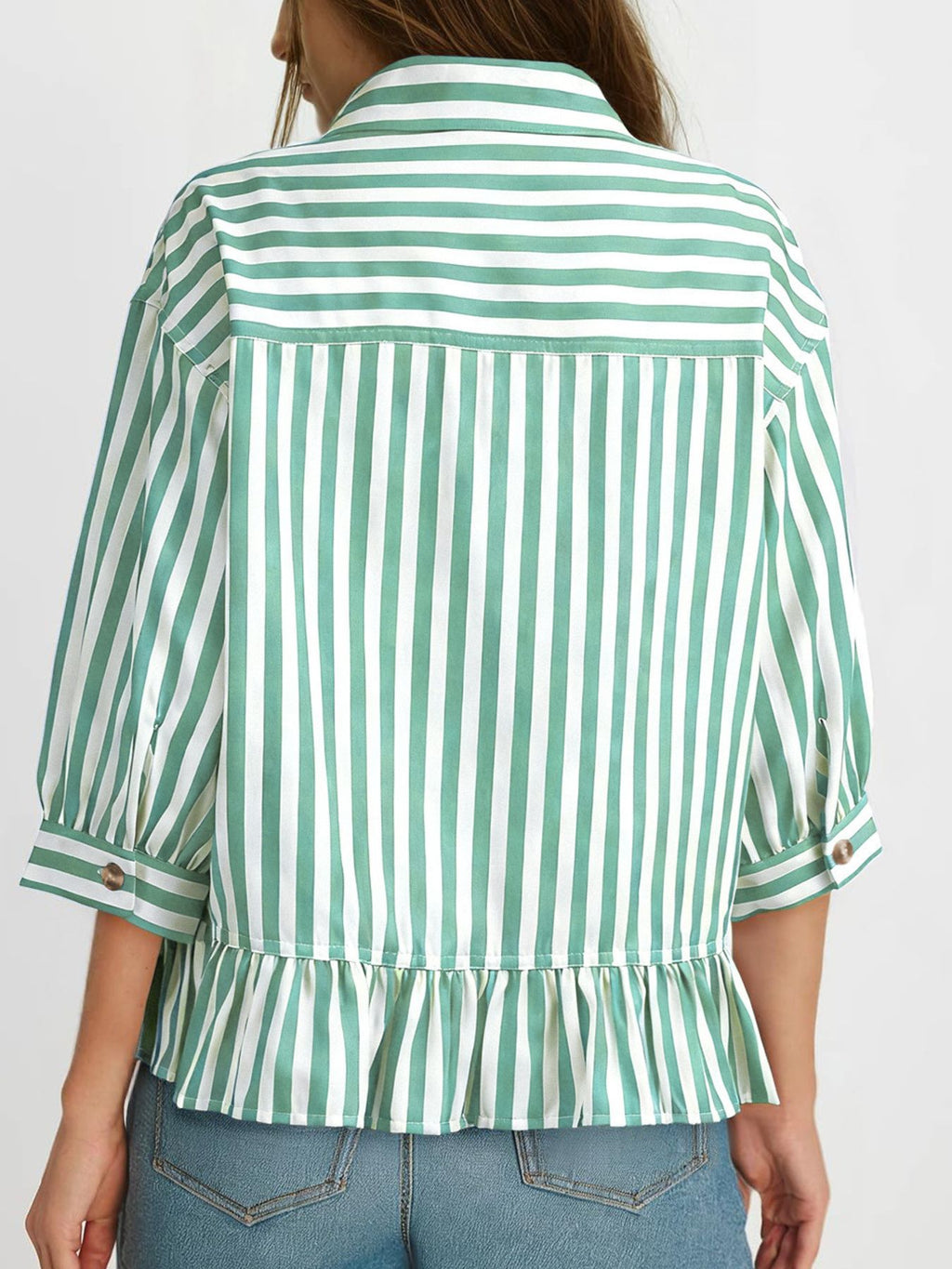 Striped Ruffle Hem Button-Down Shirt product image 16