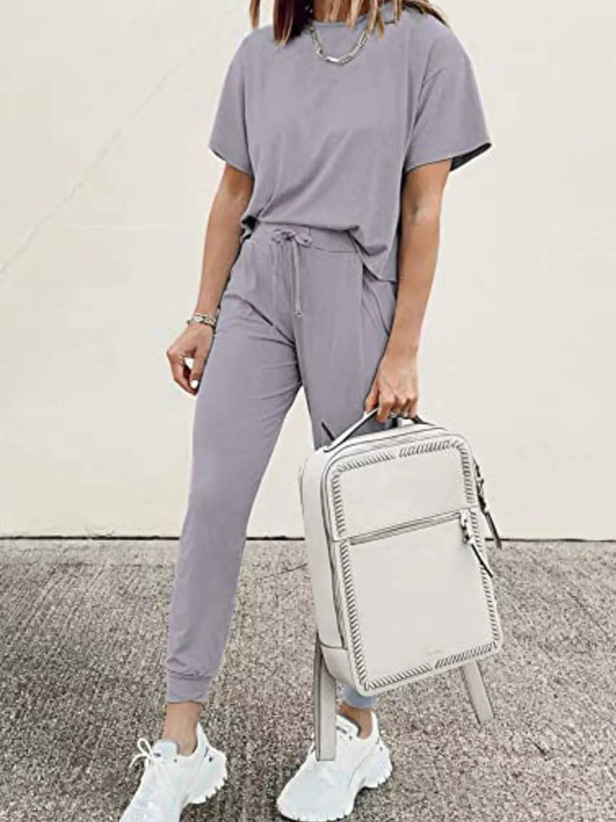 Full Size Round Neck Top and Drawstring Pants Set product image 5