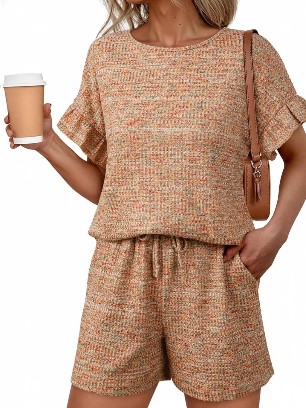 Ruffle Sleeve Textured Top and Shorts Set product image 21