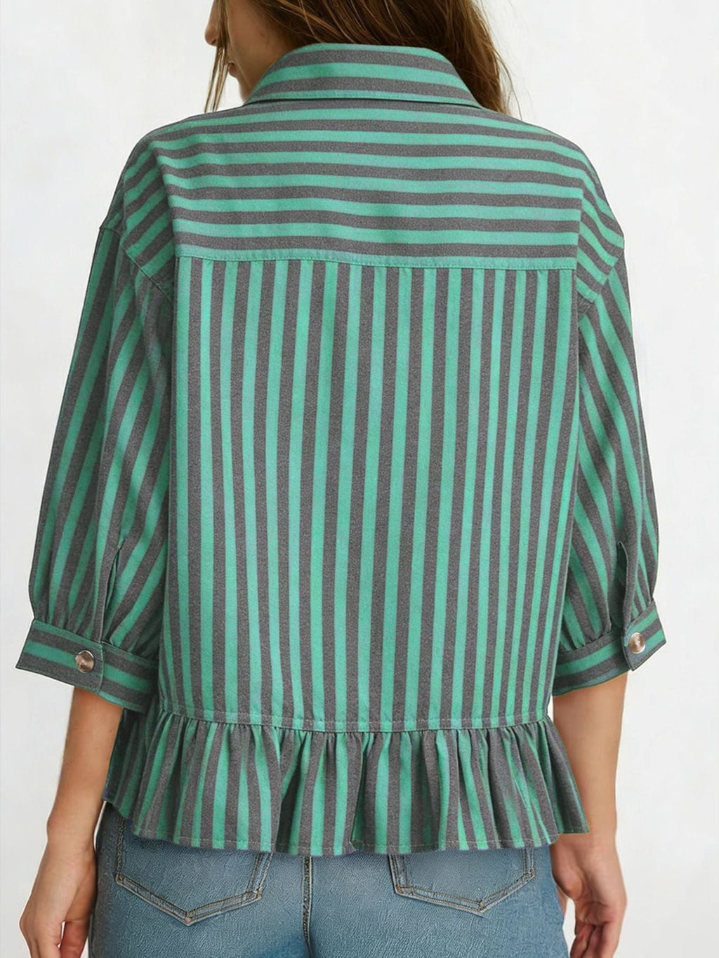 Striped Ruffle Hem Button-Down Shirt product image 8