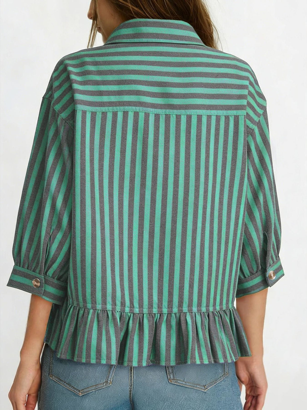Striped Ruffle Hem Button-Down Shirt product image 8