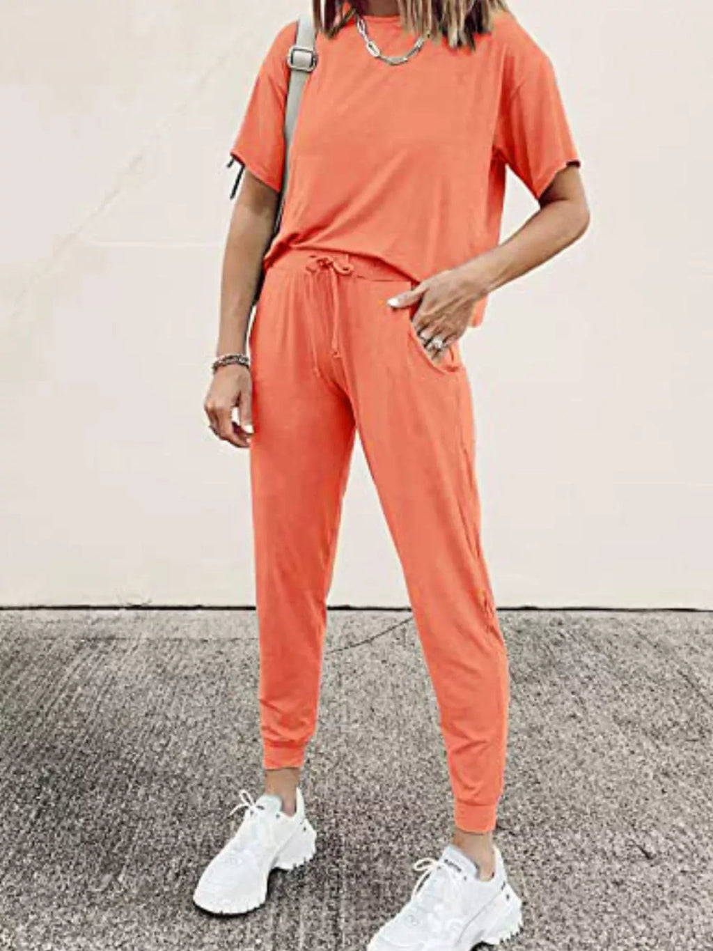 Full Size Round Neck Top and Drawstring Pants Set product image 9