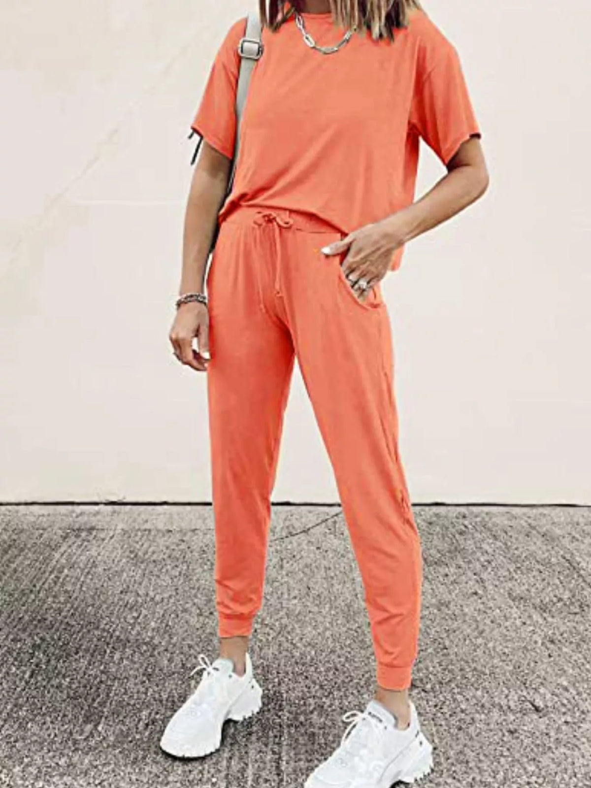 Full Size Round Neck Top and Drawstring Pants Set product image 9