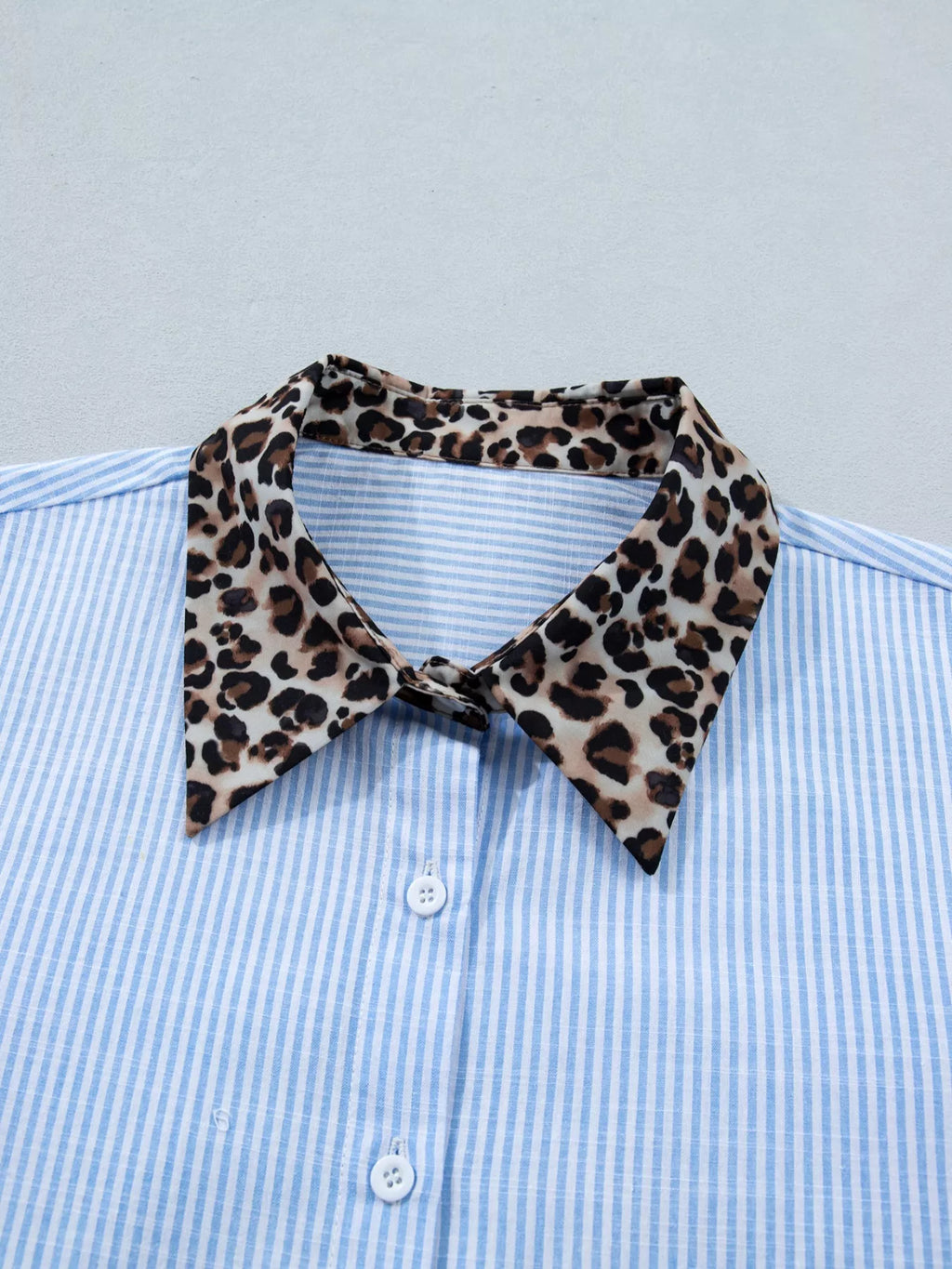 Stripe Leopard Contrast Collar Short Sleeve Shirt product image 7